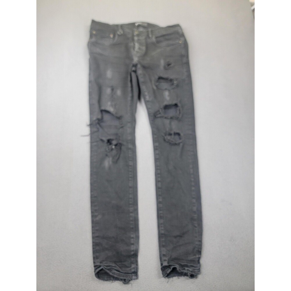 Purple Brand P001 Jeans Mens Black Distressed Skinny Fit Ripped Stretch Denim